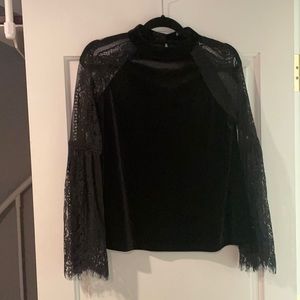 Black velvet and lace blouse